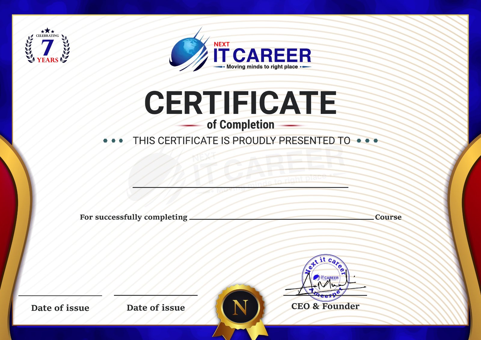 Next IT Career — Power BI with Power Apps Course Completion Certificate sample